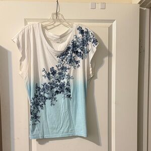 Floral Blue and White Women's Top